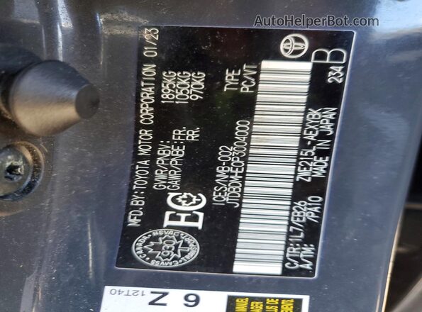 JTDBDMHE0P3004000 2023 TOYOTA COROLLA Gray VIN կոդի պիտակի տեսք