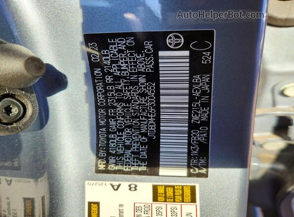 JTDBDMHE6P3004552 2023 TOYOTA COROLLA Blue Widok naklejki z numerem VIN