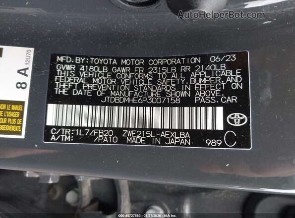 JTDBDMHE6P3007158 2023 TOYOTA COROLLA Серый Вид подкапотного пространства