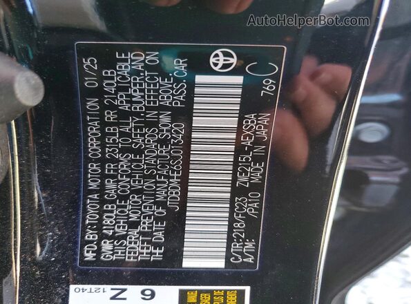 JTDBDMHE6SJ013420 2025 TOYOTA COROLLA Black VIN კოდის სტიკერის ხედი