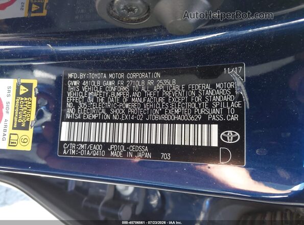 JTDBVRBD0HA003629 2017 TOYOTA MIRAI Blue Engine compartment view