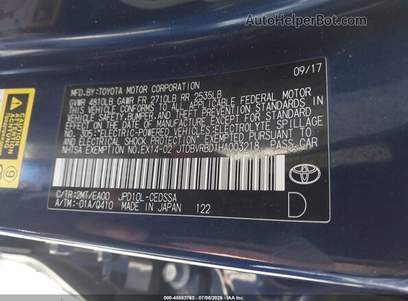 JTDBVRBD1HA003218 2017 TOYOTA MIRAI Blue Engine compartment view
