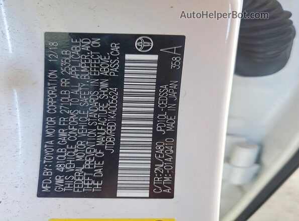 JTDBVRBD1KA005624 2019 TOYOTA MIRAI White Շարժիչի բաժամունքի տեսք