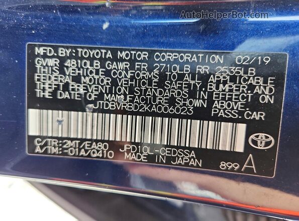 JTDBVRBD2KA006023 2019 TOYOTA MIRAI Blue Widok komory silnika