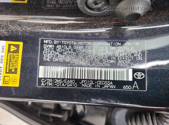 JTDBVRBD4JA005096 2018 TOYOTA MIRAI Black Вид підкапотного простору