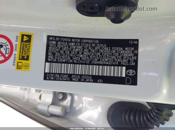 JTDBVRBD9HA001474 2017 TOYOTA MIRAI White ძრავის განყოფილების ხედი