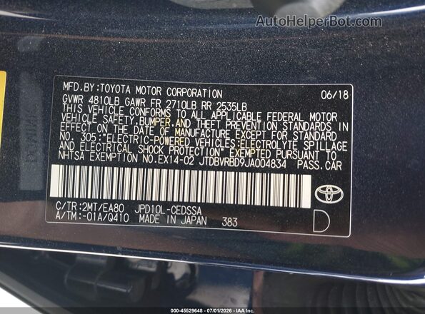 JTDBVRBD9JA004834 2018 TOYOTA MIRAI Синий Вид подкапотного пространства