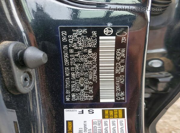 JTDDPMAE3MJ144835 2021 TOYOTA COROLLA Black Вид наклейки з VIN-кодом