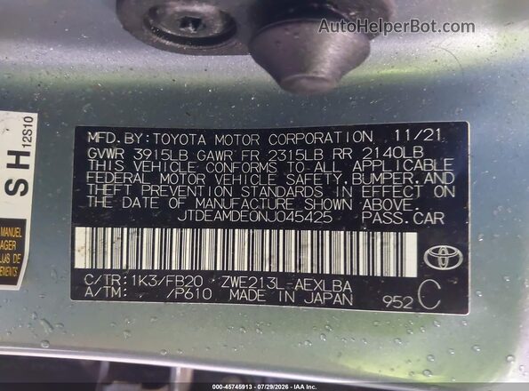 JTDEAMDE0NJ045425 2022 TOYOTA COROLLA Gray ძრავის განყოფილების ხედი