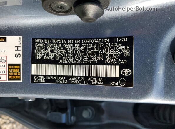 JTDEAMDE3MJ020971 2021 TOYOTA COROLLA Угольный Вид подкапотного пространства