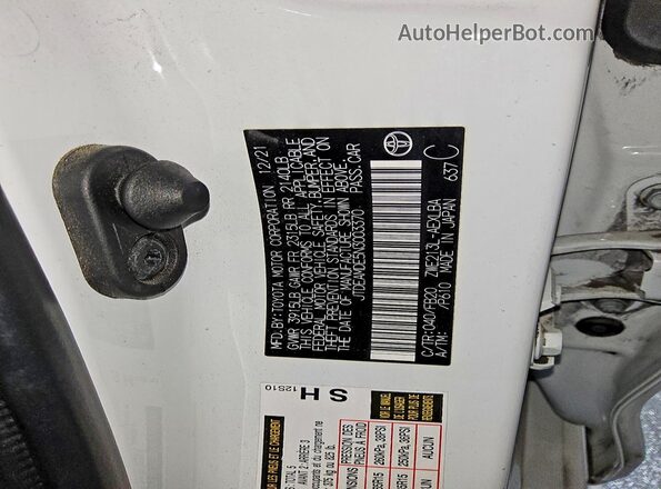 JTDEAMDE5N3003370 2022 TOYOTA COROLLA White Вид наклейки з VIN-кодом