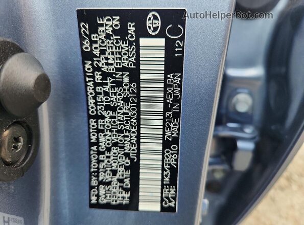 JTDEAMDE6N3012126 2022 TOYOTA COROLLA Синий Вид наклейки с VIN-кодом
