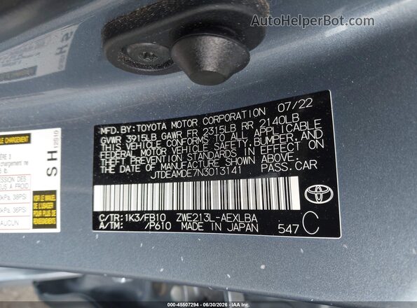 JTDEAMDE7N3013141 2022 TOYOTA COROLLA Light Blue Շարժիչի բաժամունքի տեսք