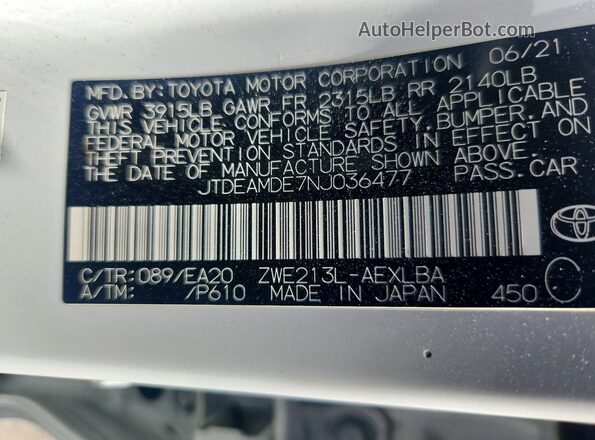 JTDEAMDE7NJ036477 2022 TOYOTA COROLLA White Widok komory silnika