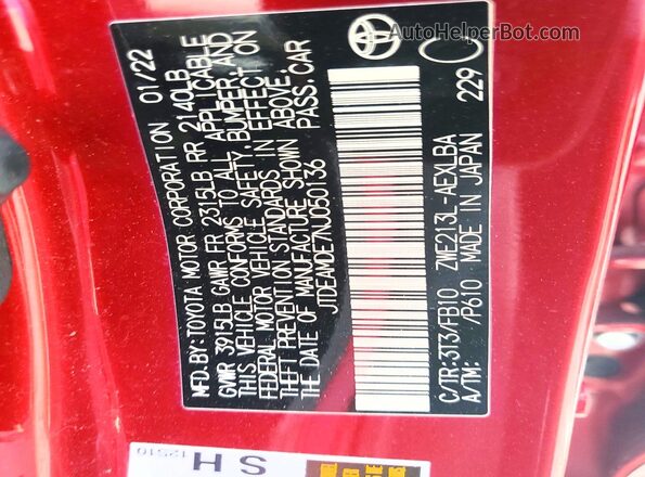 JTDEAMDE7NJ050136 2022 TOYOTA COROLLA Burgundy Շարժիչի բաժամունքի տեսք
