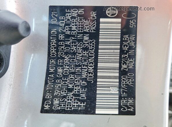 JTDEAMDEXNJ043553 2022 TOYOTA COROLLA Silver VIN კოდის სტიკერის ხედი