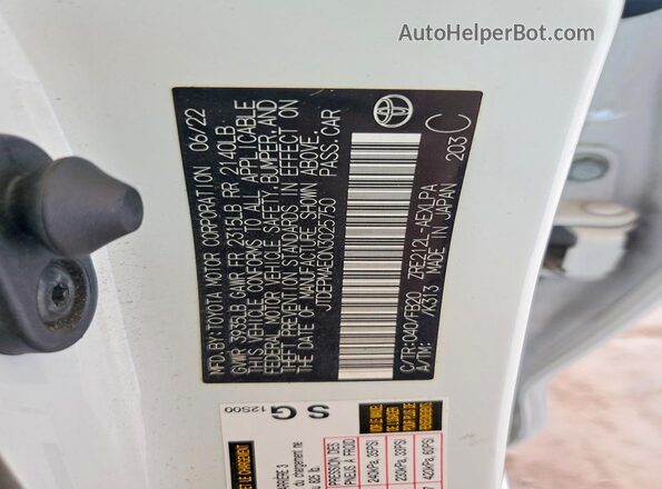 JTDEPMAE0N3025750 2022 TOYOTA COROLLA White Engine compartment view
