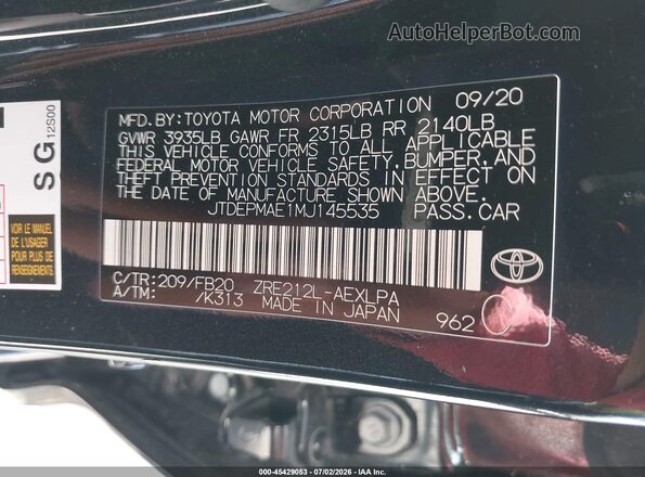 JTDEPMAE1MJ145535 2021 TOYOTA COROLLA Черный Вид подкапотного пространства