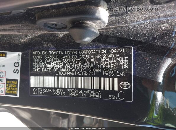 JTDEPMAE1MJ182701 2021 TOYOTA COROLLA Черный Вид подкапотного пространства