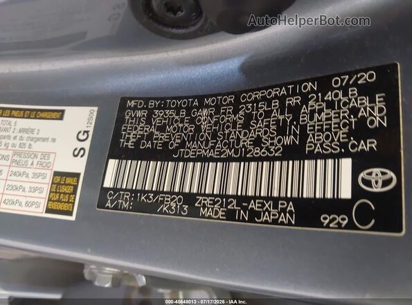 JTDEPMAE2MJ128632 2021 TOYOTA COROLLA Gray Vista del compartimento del motor
