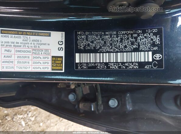 JTDEPMAE2MJ163557 2021 TOYOTA COROLLA Черный Вид подкапотного пространства