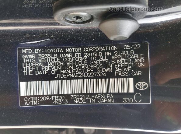 JTDEPMAE2NJ227324 2022 TOYOTA COROLLA Black ძრავის განყოფილების ხედი