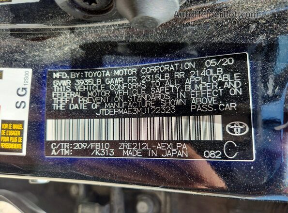 JTDEPMAE3MJ122323 2021 TOYOTA COROLLA Black Engine compartment view