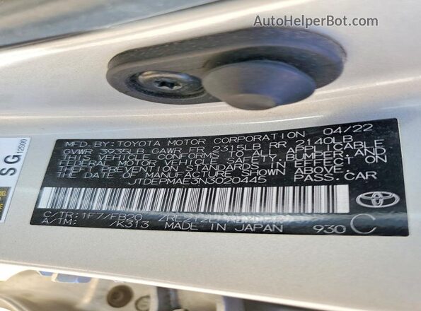 JTDEPMAE3N3020445 2022 TOYOTA COROLLA Silver Vista del compartimento del motor
