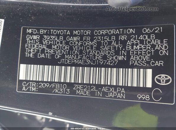 JTDEPMAE3NJ197427 2022 TOYOTA COROLLA Черный Вид подкапотного пространства
