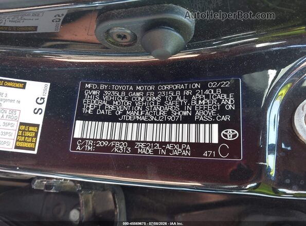 JTDEPMAE3NJ219071 2022 TOYOTA COROLLA Black Widok komory silnika