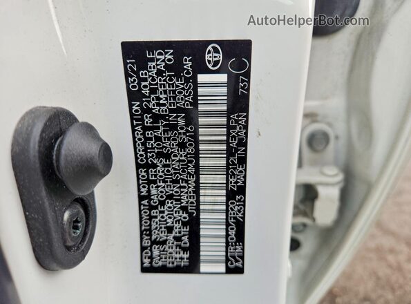 JTDEPMAE4MJ180716 2021 TOYOTA COROLLA White VIN կոդի պիտակի տեսք