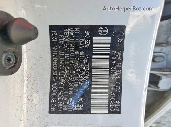 JTDEPMAE5N3007597 2022 TOYOTA COROLLA White VIN sticker view