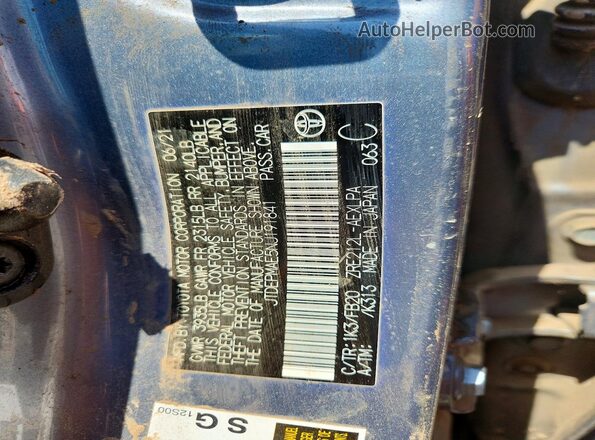 JTDEPMAE5NJ191841 2022 TOYOTA COROLLA Blue VIN sticker view