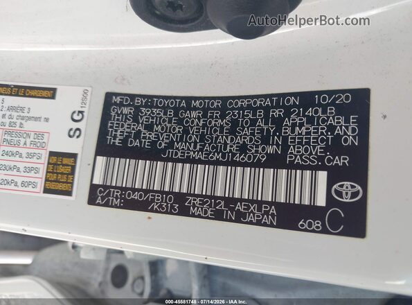 JTDEPMAE6MJ146079 2021 TOYOTA COROLLA Белый Вид подкапотного пространства