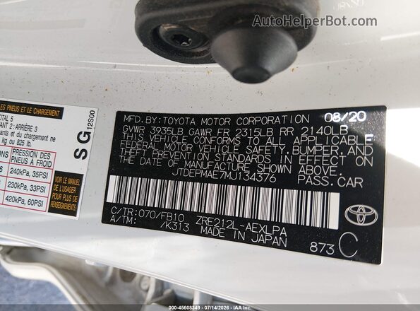 JTDEPMAE7MJ134376 2021 TOYOTA COROLLA White Շարժիչի բաժամունքի տեսք