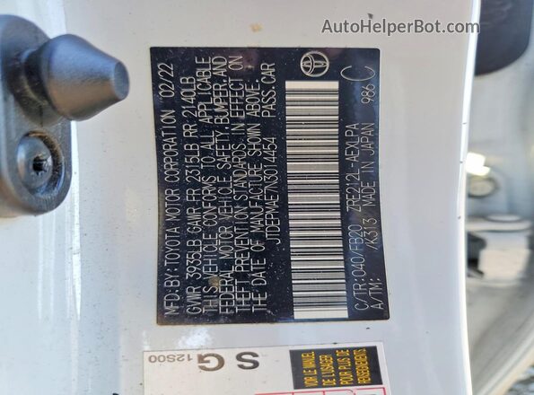 JTDEPMAE7N3014454 2022 TOYOTA COROLLA Белый Вид наклейки с VIN-кодом