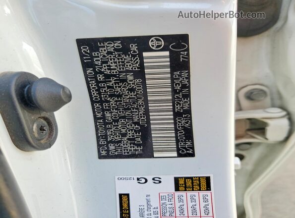 JTDEPMAE8MJ160078 2021 TOYOTA COROLLA White Vista de la etiqueta del VIN