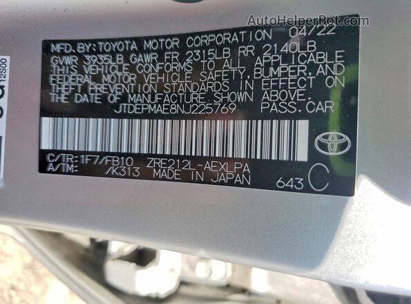 JTDEPMAE8NJ225769 2022 TOYOTA COROLLA Silver Вид підкапотного простору