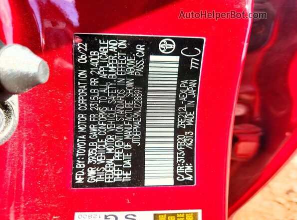 JTDEPMAE9NJ228891 2022 TOYOTA COROLLA Red Շարժիչի բաժամունքի տեսք