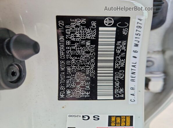 JTDEPMAEXMJ157974 2021 TOYOTA COROLLA Белый Вид наклейки с VIN-кодом