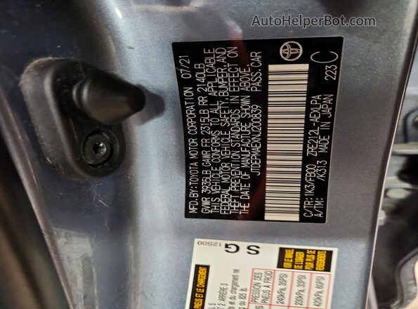 JTDEPMAEXNJ200839 2022 TOYOTA COROLLA Gray Вид підкапотного простору