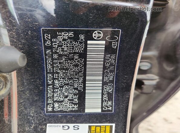 JTDEPMAEXNJ229242 2022 TOYOTA COROLLA Black Vista del compartimento del motor