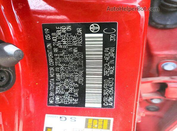JTDEPRAE1LJ021227 2020 TOYOTA COROLLA Бордовый Вид подкапотного пространства