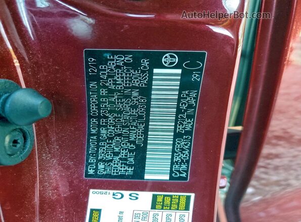 JTDEPRAE1LJ093187 2020 TOYOTA COROLLA Red Widok komory silnika