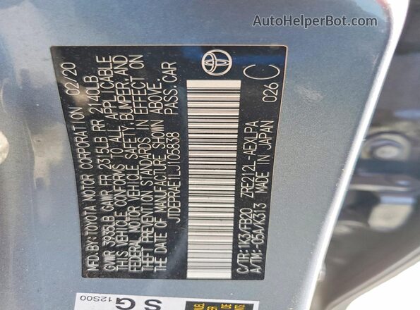 JTDEPRAE1LJ105838 2020 TOYOTA COROLLA Blue Widok komory silnika