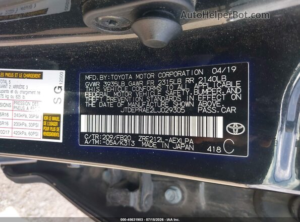 JTDEPRAE2LJ029305 2020 TOYOTA COROLLA Black Widok komory silnika