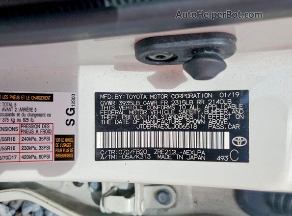 JTDEPRAE3LJ006518 2020 TOYOTA COROLLA White ძრავის განყოფილების ხედი