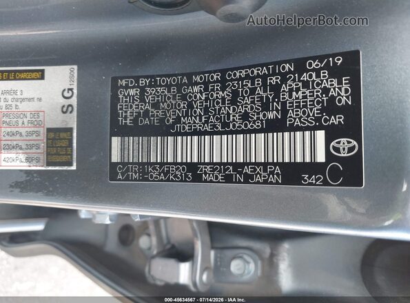 JTDEPRAE3LJ050681 2020 TOYOTA COROLLA Blue Engine compartment view
