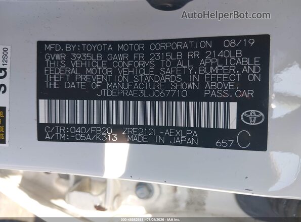 JTDEPRAE3LJ067710 2020 TOYOTA COROLLA White ძრავის განყოფილების ხედი