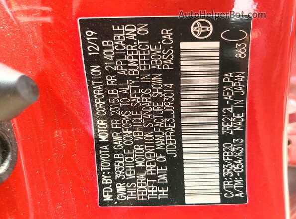 JTDEPRAE3LJ093014 2020 TOYOTA COROLLA Red ძრავის განყოფილების ხედი